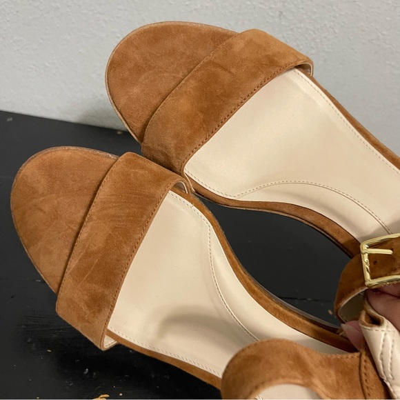 Cole Haan Anette Suede Block Heel Sandals Brown Open Toe Womens 10B - Picture 8 of 9